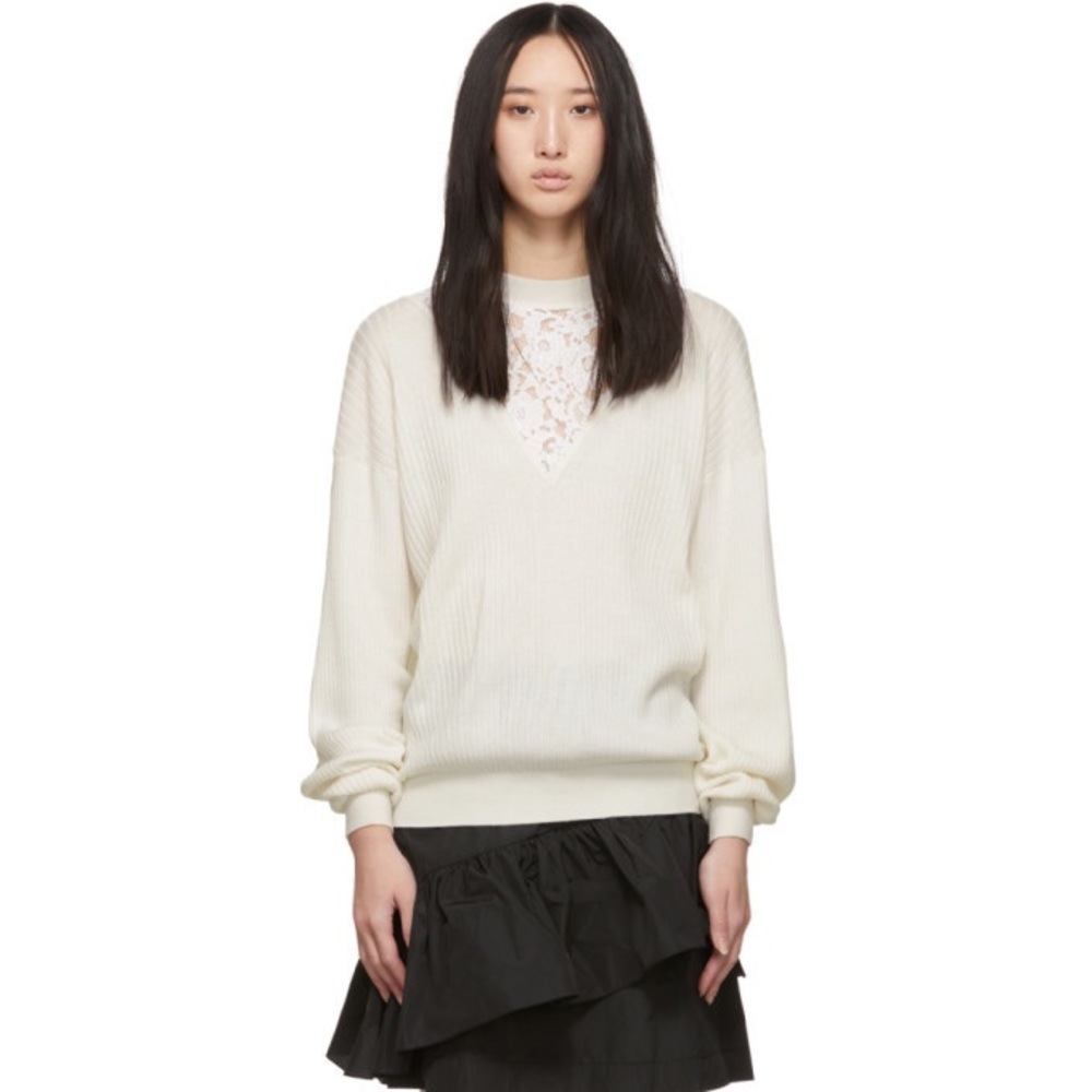 See by Chloe Off-White Lace Wool Insert Sweater